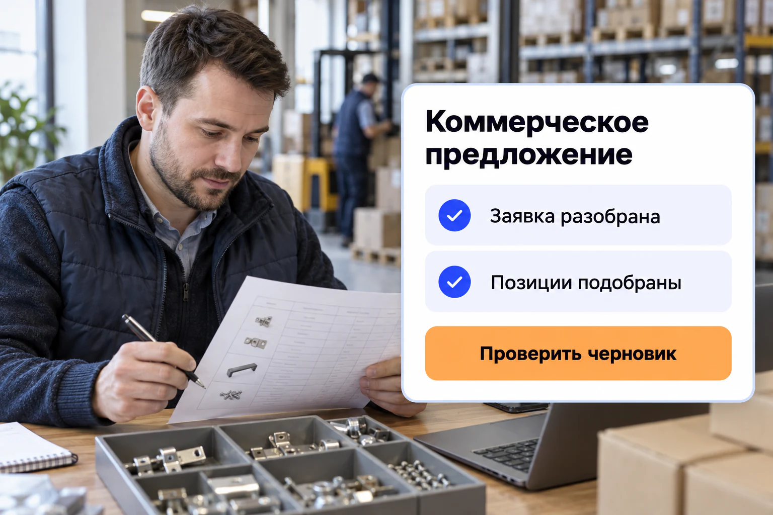 Иллюстрация сценария: коммерческие предложения с ии; фото и макет интерфейса